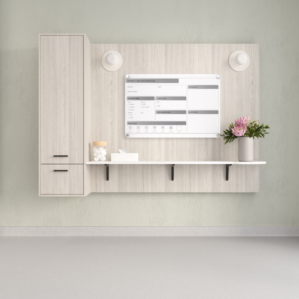 Ghent Graphics Slide Changeable Glassboard with Standoffs, Non-Magnetic, Patient Room Graphic, Horizontal, 18''H x 24''W