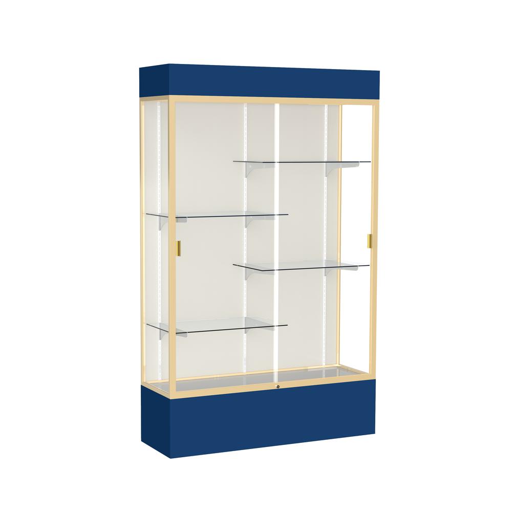 Spirit  48''W x 80''H x 16''D  Lighted Floor Case, Plaque Back, Champagne Finish, Navy Base and Top - Waddell