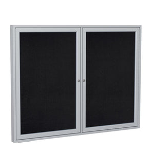 48''x60'' 2-Dr Satin Alum Fr Enclosed Recycled Rubber Bulletin Board - Black - Ghent
