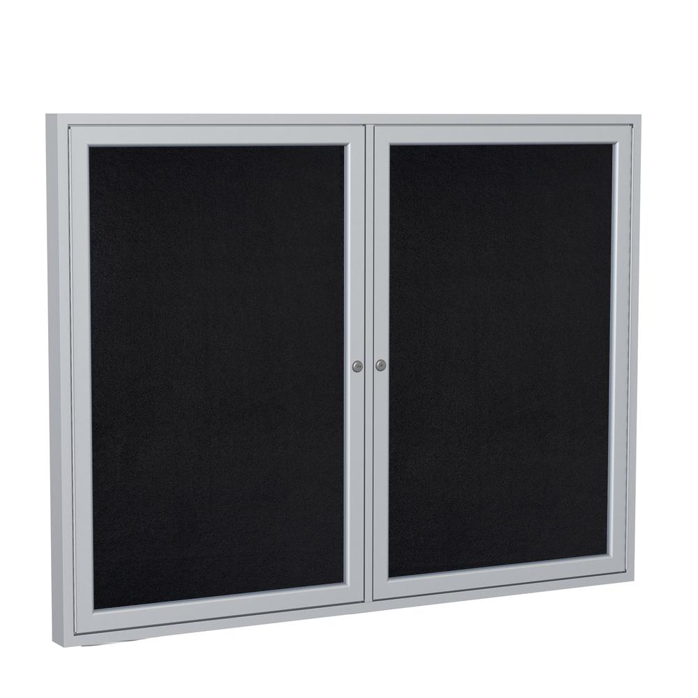 48''x60'' 2-Dr Satin Alum Fr Enclosed Recycled Rubber Bulletin Board - Black - Ghent