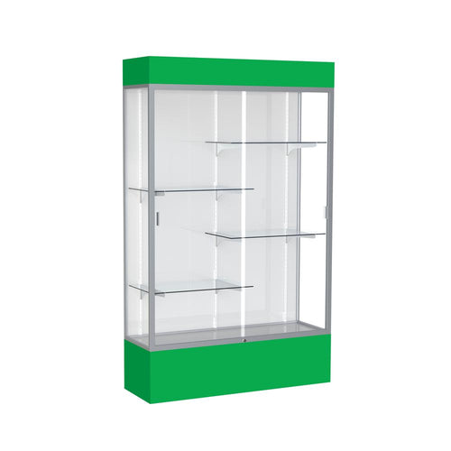 Spirit  48''W x 80''H x 16''D  Lighted Floor Case, White Back, Satin Finish, Kelly Green Base and Top - Waddell