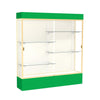 Spirit  72''W x 80''H x 16''D  Lighted Floor Case, Plaque Back, Champagne Finish, Kelly Green Base and Top - Waddell