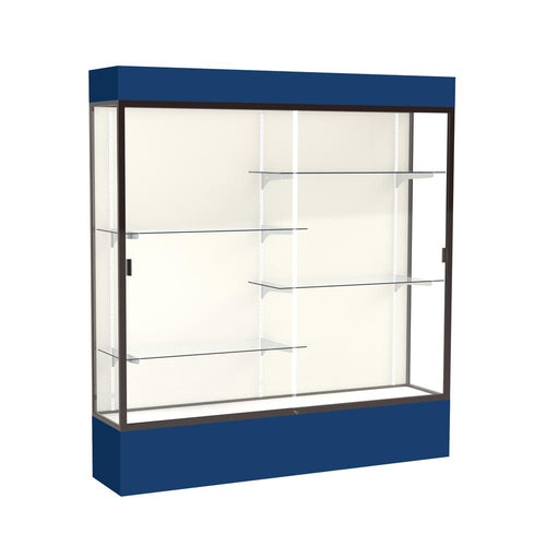 Spirit  72''W x 80''H x 16''D  Lighted Floor Case, Plaque Back, Dk. Bronze Finish, Navy Base and Top - Waddell