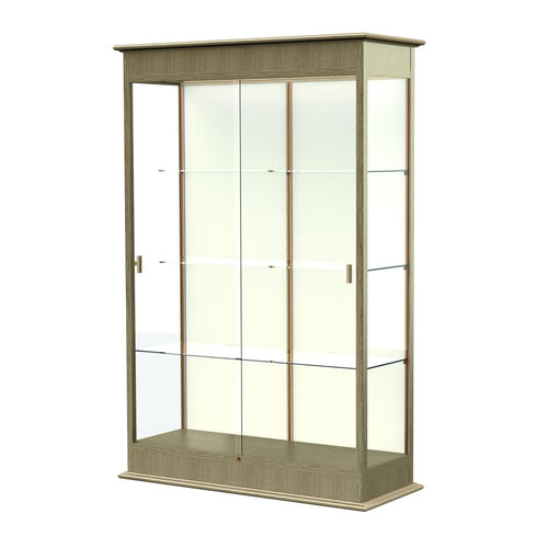 Varsity  48''W x 77''H x 18''D  Lighted Floor Case, Sliding Doors, Plaque Back, Driftwood Oak Finish - Waddell