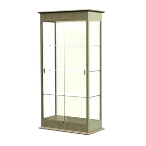 Varsity  36''W x 77''H x 18''D  Lighted Floor Case, Sliding Doors, Plaque Back, Driftwood Oak Finish - Waddell