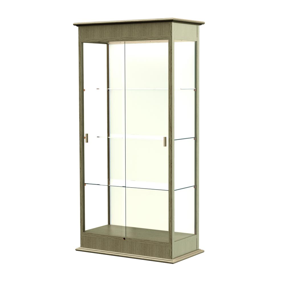 Varsity  36''W x 77''H x 18''D  Lighted Floor Case, Sliding Doors, Plaque Back, Driftwood Oak Finish - Waddell