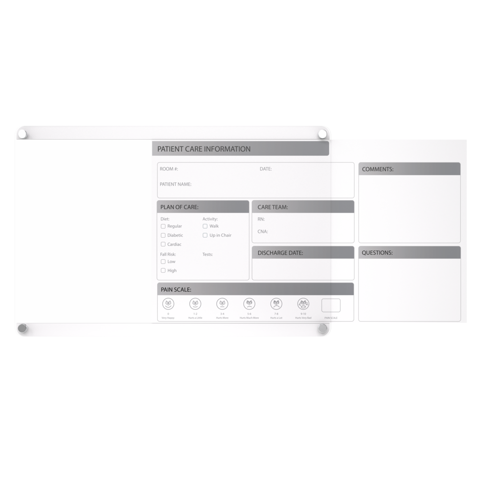 Ghent Graphics Slide Changeable Glassboard with Standoffs, Non-Magnetic, Patient Room Graphic, Horizontal, 18''H x 24''W