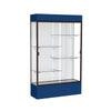 Spirit  48''W x 80''H x 16''D  Lighted Floor Case, White Back, Dk. Bronze Finish, Navy Base and Top - Waddell