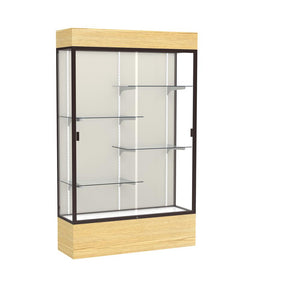 Reliant   48''W x 80''H x 16''D  Lighted Floor Case, Plaque Back, Dk. Bronze Finish,  Lt. Oak Vinyl Base - Waddell