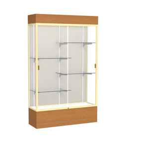 Reliant   48''W x 80''H x 16''D  Lighted Floor Case, Plaque Back, Champagne Finish,  Carmel Oak Base - Waddell