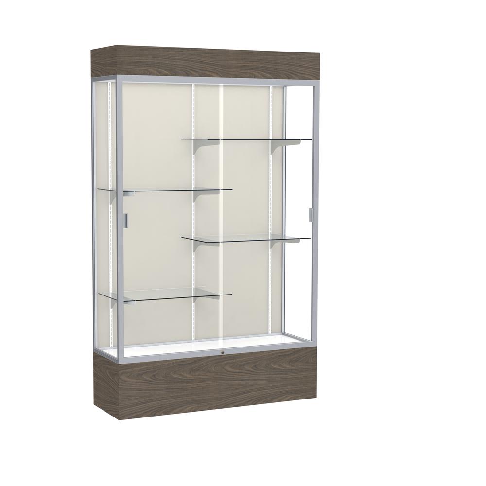 Reliant   48''W x 80''H x 16''D  Lighted Floor Case, Plaque Back, Satin Finish,  Walnut Vinyl Base - Waddell