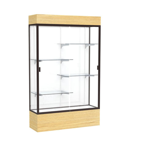 Reliant   48''W x 80''H x 16''D  Lighted Floor Case, White Back, Dk. Bronze Finish,  Lt. Oak Vinyl Base - Waddell