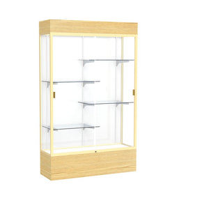Reliant   48''W x 80''H x 16''D  Lighted Floor Case, White Back, Champagne Finish,  Lt. Oak Vinyl Base - Waddell