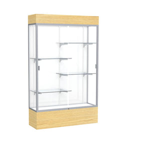 Reliant   48''W x 80''H x 16''D  Lighted Floor Case, White Back, Satin Finish,  Lt. Oak Vinyl Base - Waddell