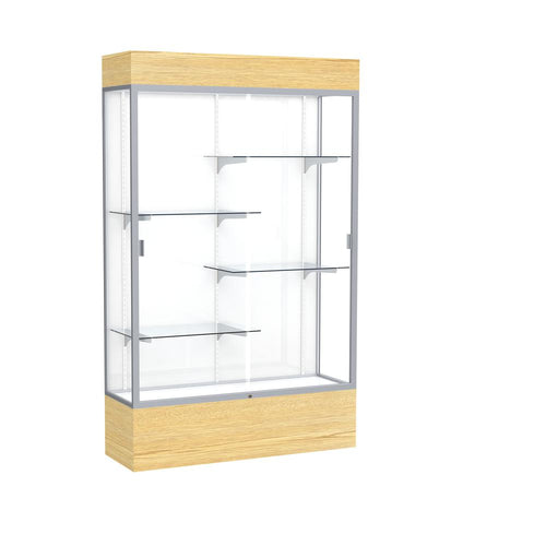 Reliant   48''W x 80''H x 16''D  Lighted Floor Case, White Back, Satin Finish,  Lt. Oak Vinyl Base - Waddell