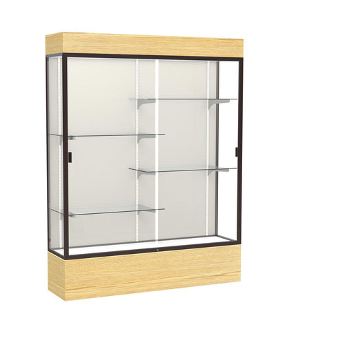 Reliant   60''W x 80''H x 16''D  Lighted Floor Case, Plaque Back, Dk. Bronze Finish,  Lt. Oak Vinyl Base - Waddell