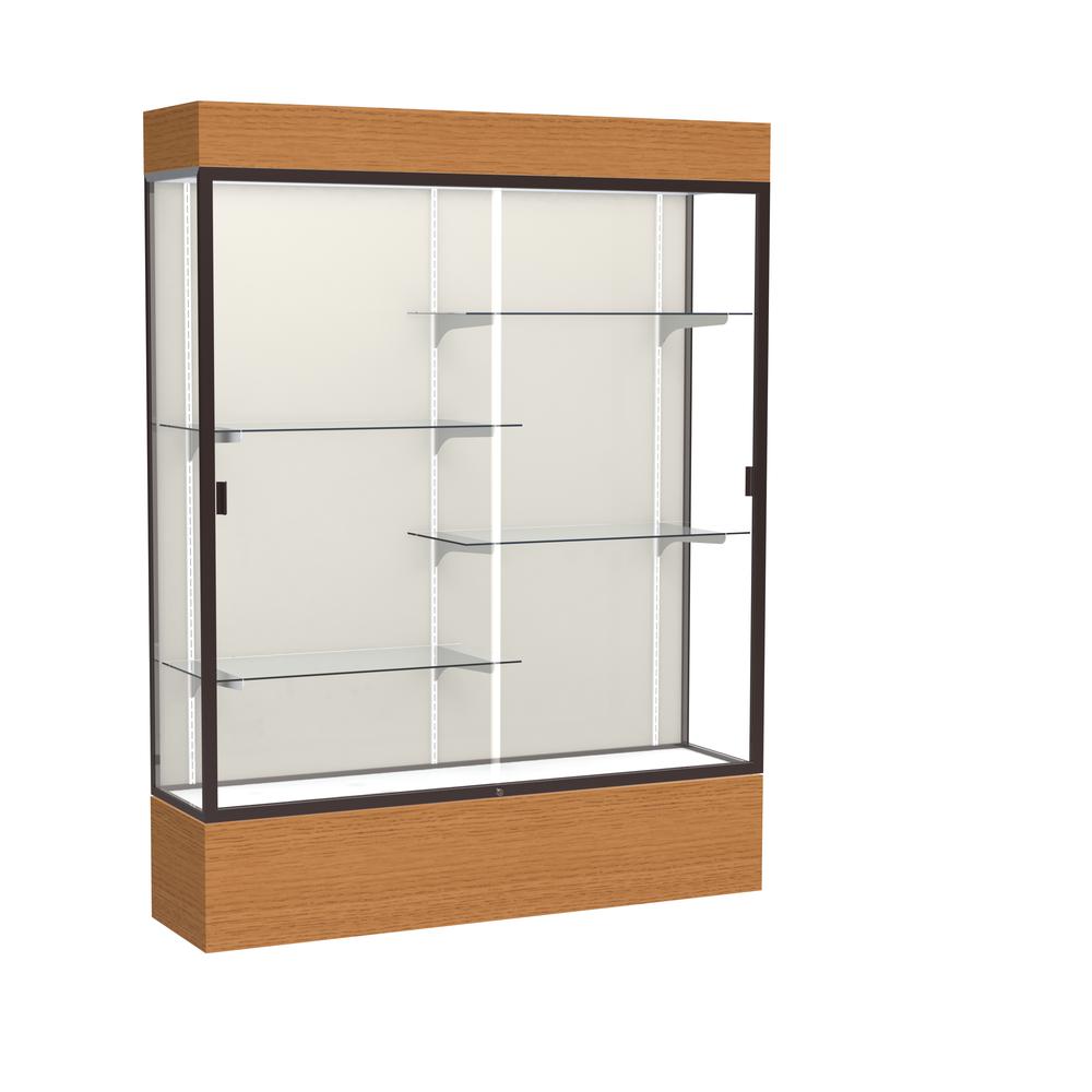 Reliant   60''W x 80''H x 16''D  Lighted Floor Case, Plaque Back, Dk. Bronze Finish,  Carmel Oak Base - Waddell