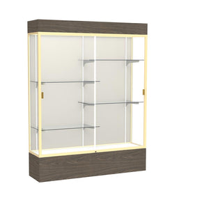 Reliant   60''W x 80''H x 16''D  Lighted Floor Case, Plaque Back, Champagne Finish,  Walnut Vinyl Base - Waddell