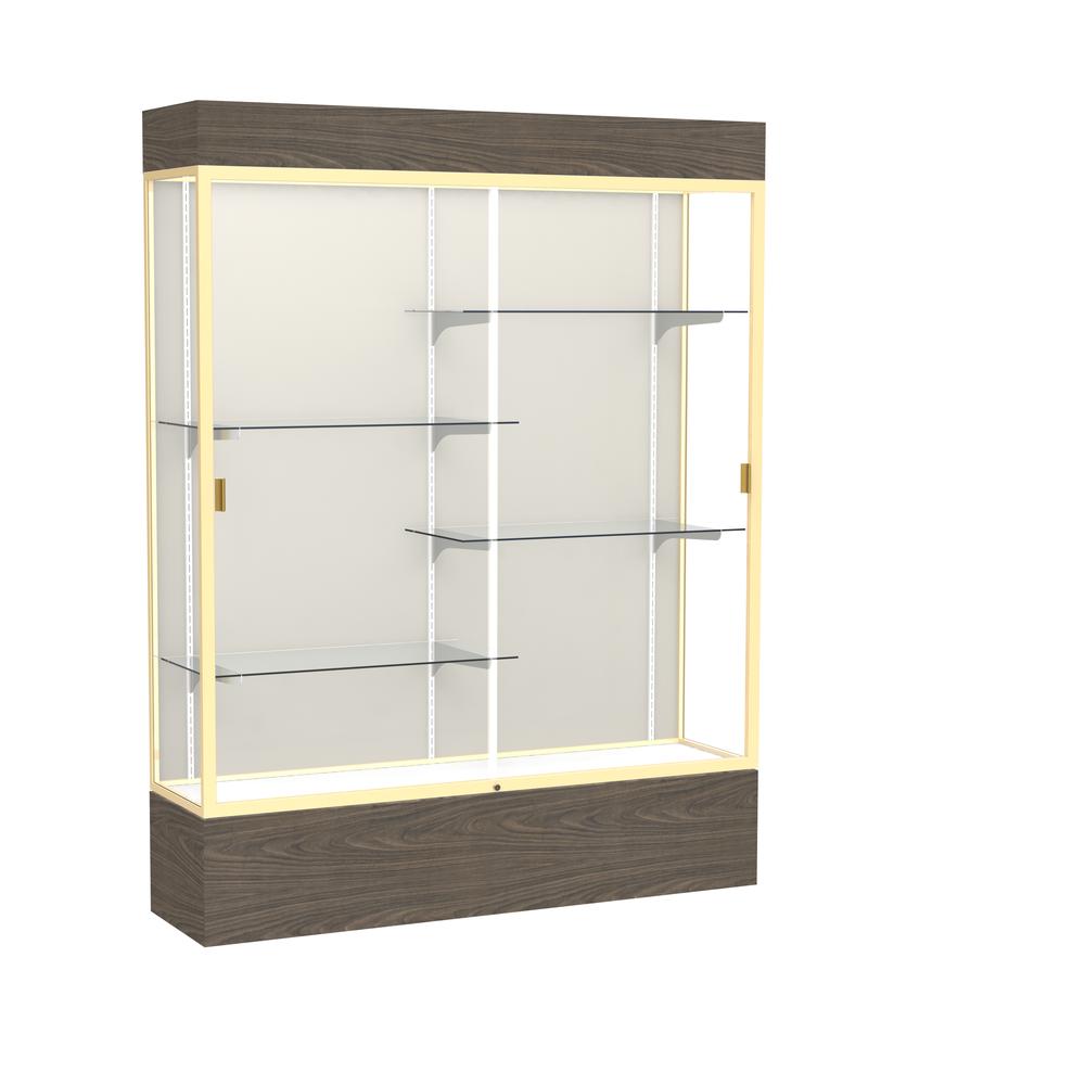 Reliant   60''W x 80''H x 16''D  Lighted Floor Case, Plaque Back, Champagne Finish,  Walnut Vinyl Base - Waddell