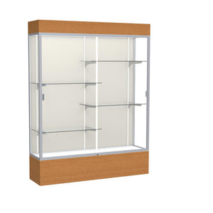 Reliant   60''W x 80''H x 16''D  Lighted Floor Case, Plaque Back, Satin Finish,  Carmel Oak Base - Waddell