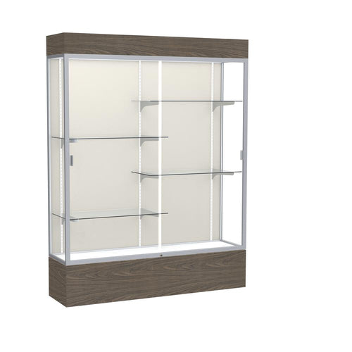 Reliant   60''W x 80''H x 16''D  Lighted Floor Case, Plaque Back, Satin Finish,  Walnut Vinyl Base - Waddell