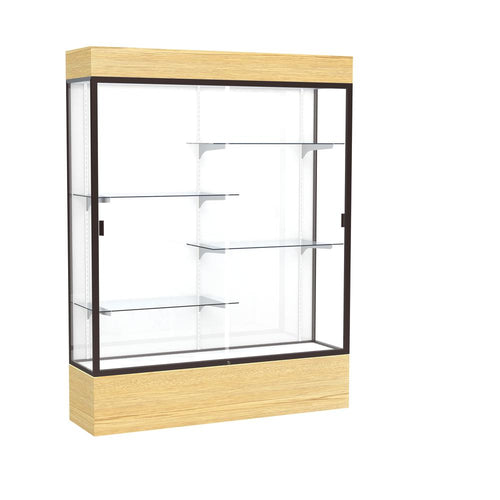 Reliant   60''W x 80''H x 16''D  Lighted Floor Case, White Back, Dk. Bronze Finish,  Lt. Oak Vinyl Base - Waddell
