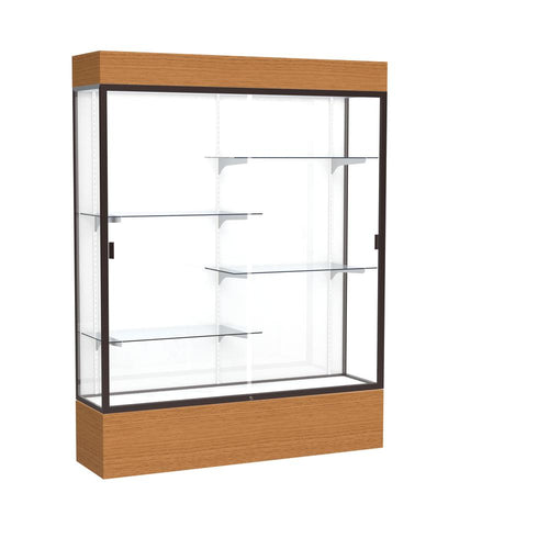 Reliant   60''W x 80''H x 16''D  Lighted Floor Case, White Back, Dk. Bronze Finish,  Carmel Oak Base - Waddell