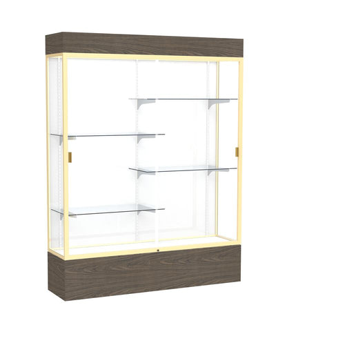 Reliant   60''W x 80''H x 16''D  Lighted Floor Case, White Back, Champagne Finish,  Walnut Vinyl Base - Waddell