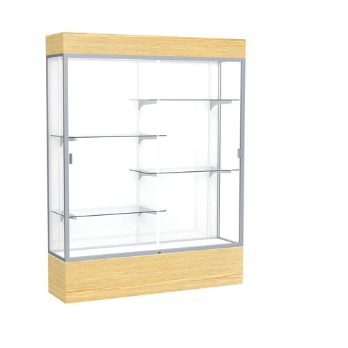 Reliant   60''W x 80''H x 16''D  Lighted Floor Case, White Back, Satin Finish,  Lt. Oak Vinyl Base - Waddell