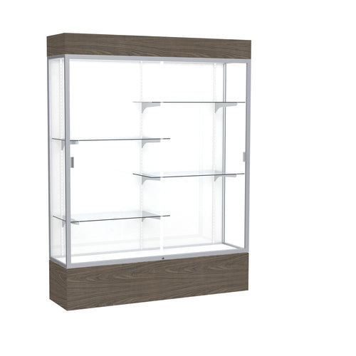 Reliant   60''W x 80''H x 16''D  Lighted Floor Case, White Back, Satin Finish,  Walnut Vinyl Base - Waddell