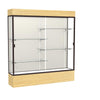 Reliant   72''W x 80''H x 16''D  Lighted Floor Case, Plaque Back, Dk. Bronze Finish,  Lt. Oak Vinyl Base - Waddell