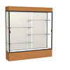 Reliant   72''W x 80''H x 16''D  Lighted Floor Case, Plaque Back, Dk. Bronze Finish,  Carmel Oak Base - Waddell