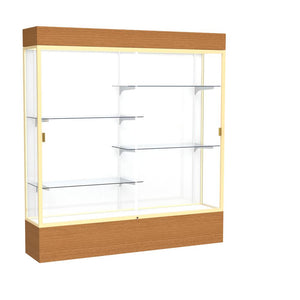 Reliant   72''W x 80''H x 16''D  Lighted Floor Case, White Back, Champagne Finish,  Carmel Oak Base - Waddell