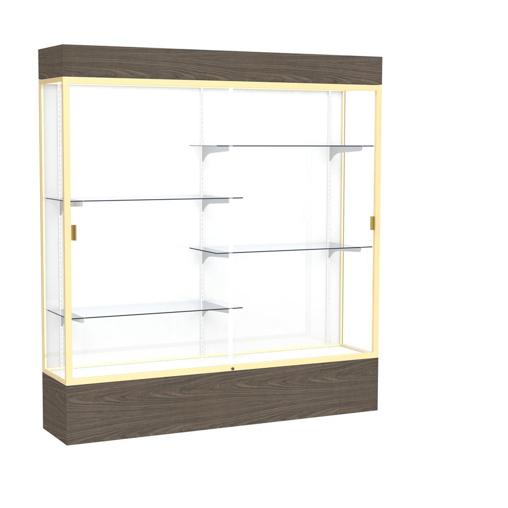 Reliant   72''W x 80''H x 16''D  Lighted Floor Case, White Back, Champagne Finish,  Walnut Vinyl Base - Waddell