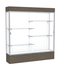 Reliant   72''W x 80''H x 16''D  Lighted Floor Case, White Back, Satin Finish,  Walnut Vinyl Base - Waddell