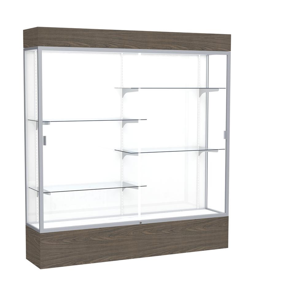 Reliant   72''W x 80''H x 16''D  Lighted Floor Case, White Back, Satin Finish,  Walnut Vinyl Base - Waddell