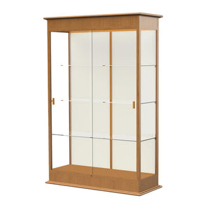 Varsity  48''W x 77''H x 18''D  Lighted Floor Case, Sliding Doors, Plaque Back, Carmel Oak Finish - Waddell