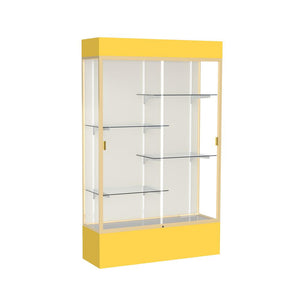 Spirit  48''W x 80''H x 16''D  Lighted Floor Case, Plaque Back, Champagne Finish, Goldenrod Base and Top - Waddell