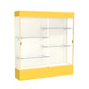 Spirit  72''W x 80''H x 16''D  Lighted Floor Case, Plaque Back, Champagne Finish, Goldenrod Base and Top - Waddell