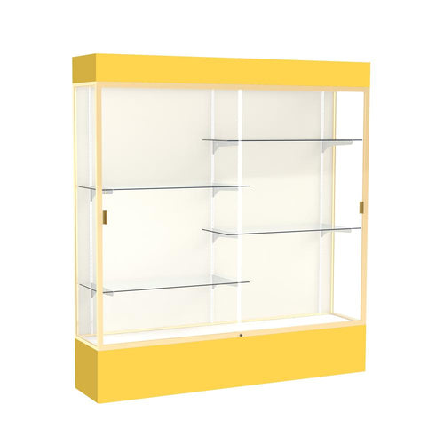 Spirit  72''W x 80''H x 16''D  Lighted Floor Case, Plaque Back, Champagne Finish, Goldenrod Base and Top - Waddell