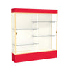 Spirit  72''W x 80''H x 16''D  Lighted Floor Case, Plaque Back, Champagne Finish, Red Base and Top - Waddell
