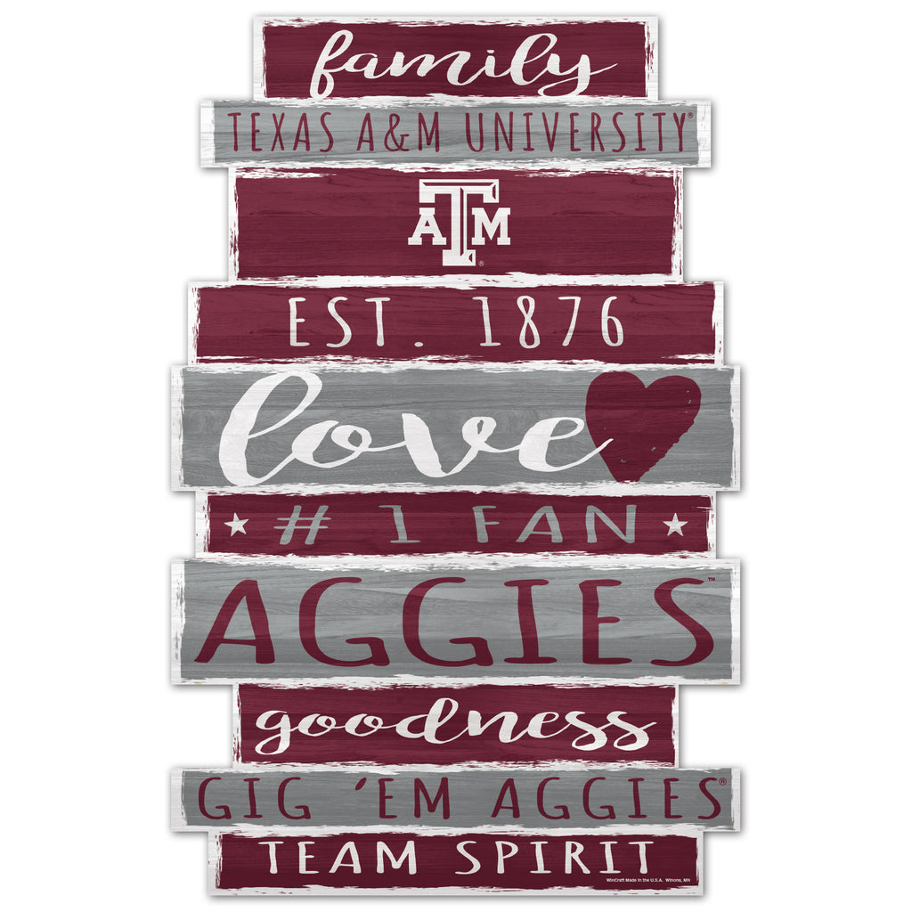 Texas A&M Aggies Sign 11x17 Wood Family Word - WinCraft
