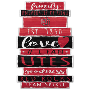 Utah Utes Sign 11x17 Wood Family Word - WinCraft