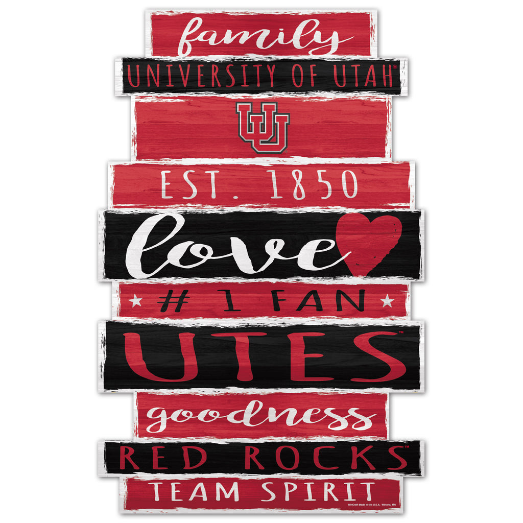 Utah Utes Sign 11x17 Wood Family Word - WinCraft