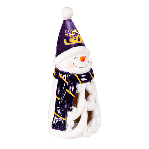LSU Tigers Statue 8 Inch LED Snowman - Evergreen Enterprises