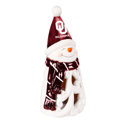 Oklahoma Sooners Statue 8 Inch LED Snowman - Evergreen Enterprises