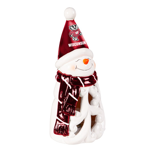 Wisconsin Badgers Statue 8 Inch LED Snowman - Evergreen Enterprises