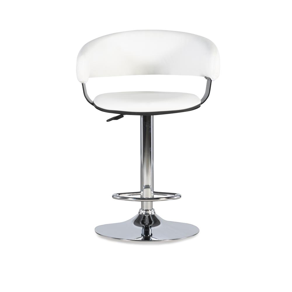 White Faux Leather Barrel & Chrome Adjustable Height Bar Stool - Powell