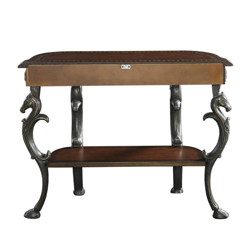 Masterpiece Floral Demilune Console Table with Horse head, Hoofed-foot Cast Legs & Display Shelf - Powell