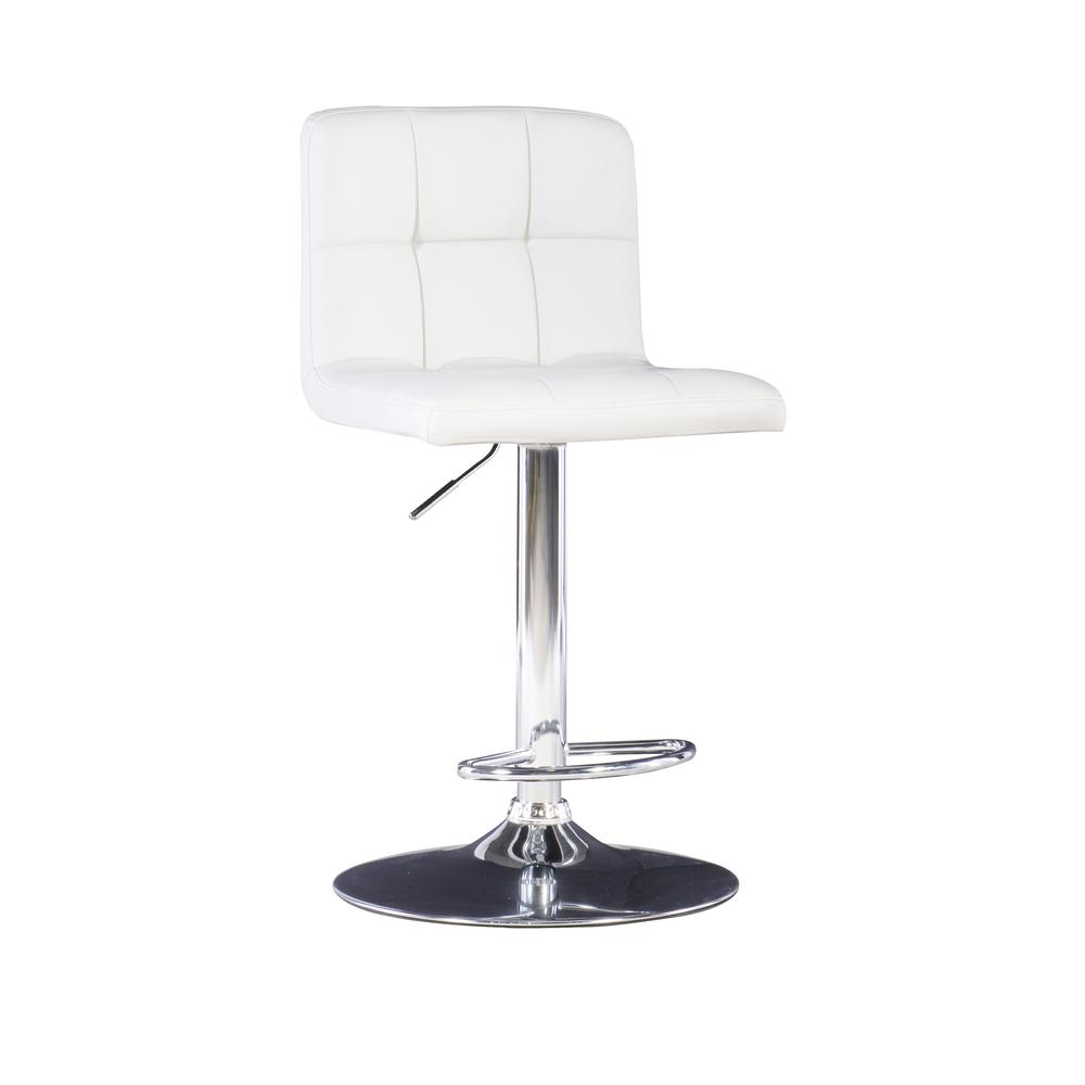White Quilted Faux Leather & Chrome Adjustable Height Bar Stool - Powell